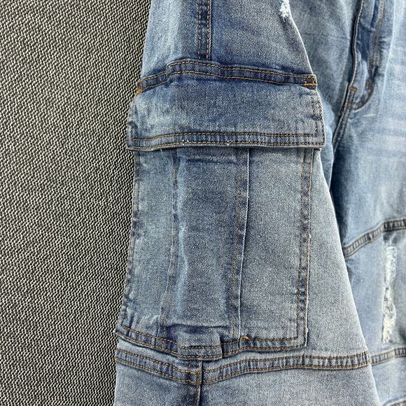 X Ray Mens Cargo Biker Slim Fit Casual Stretch Light Blue Denim Shorts 38 - Picture 5 of 12